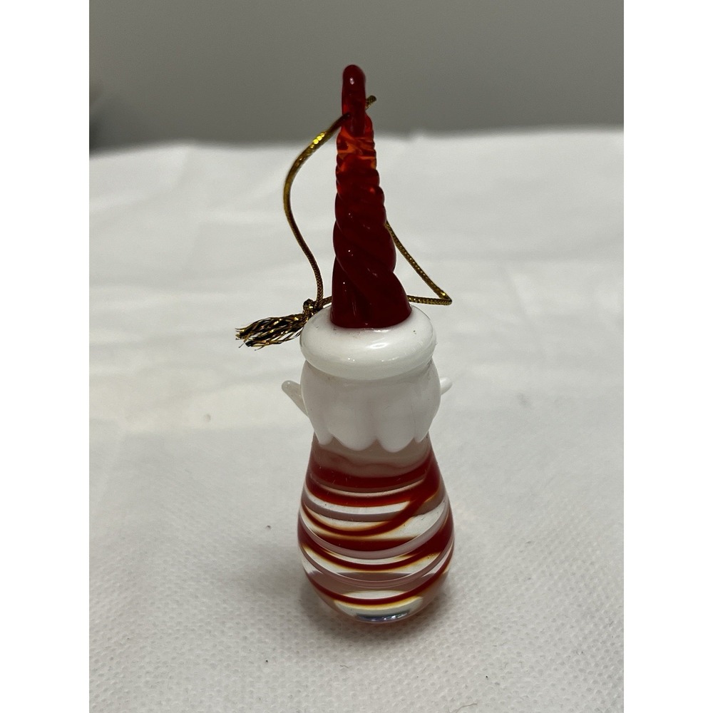 Art Glass Santa Christmas Ornament Red White Swirl Hand Blown Holiday Kitsch Vtg - Picture 3 of 9